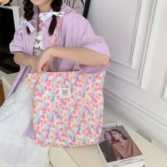トートバッグ エコバッグ キャンバス デザイン 韓国ファッション 大容量 全6柄[K](T)