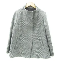 インディヴィ INDIVI スタンドカラーコート ショート丈 ヘリンボーン柄 36 S ブラック 黒 /YM8