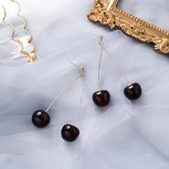 ピアス アクセサリー S ビンテージ 桜桃 ワイン ロングタイプ オシャレ  韓国 ファッション 雑貨 かわいい おしゃれ 北欧 送料無料 [K] (T)