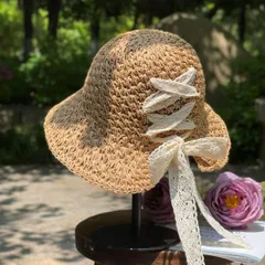 麦わら帽子 ハット UVカット レースリボン レディース 折りたたみ 韓国 ファッション 雑貨 かわいい おしゃれ 北欧 送料無料 [K] (T)