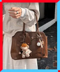 新品 レディース レトロ トートバッグ 肩掛け OL ビジネス マチ広 上品 高見え オフィスカジュアル【送料無料】のサムネイル
