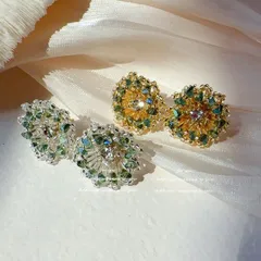 種類2：イエロー/ヘアピン ビーズアクセサリー　花デザイン (T)