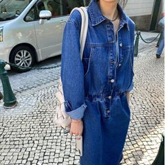 DOUDOU リヨセルデニムシャツワンピース ロング丈 グレー - メルカリ