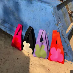 トートバッグ 鞄 ニット バッグ デザイン 韓国ファッション 花柄[K](T)