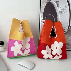 ハンドバッグ　ニットバッグ　デザイン　韓国ファッション　レディース　花柄 (T)