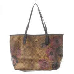 コーチ COACH トートバッグ ビッグサイズ PVC レザー 革 ロゴ シグネチャー 花柄 茶 ブラウン 5697 /CK6 ■GY18
