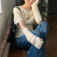 アームウォーマー付きニットトップス (T)