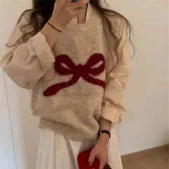 ニットトップス　ベスト　リボンデザイン (T)