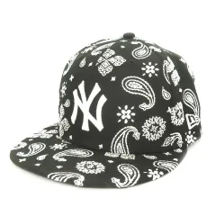 ニューエラ NEW ERA 59FIFTY 帽子 キャップ 野球帽 BBキャップ ベースボールキャップ 平つば NY ニューヨークヤンキース 刺繍 ペイズリー柄 総柄 57.7cm 黒 ブラック /AH2 ■GY18