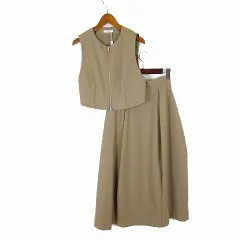 クラネ CLANE 24AW スリーウェイ ジップ セット ワンピース 3WAY ZIP SET ONEPIECE ウール ジップジレ フレアロングスカート S 1 ベージュ タグ付 美品 15112-5192