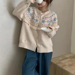 デザインカーディガン　韓国ファッション　秋冬　リボン (T)