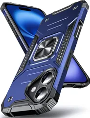 【在庫セール】スマホケース 傷つけ防止 アイフォン17 強化PCハードバック 耐衝撃 カバー 米軍MIL 360度回転メタルリングキックスタンド付き 6.3 ケース 用 インチ 17 iPhone ブルー DASFOND