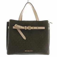 マイケルコース MICHAEL KORS ハンドバッグ PVC レザー シグネチャー柄 総柄 ロゴ ゴールド金具 茶色 ブラウン ピンク 35F0GU5S3B /XZ ■GY18