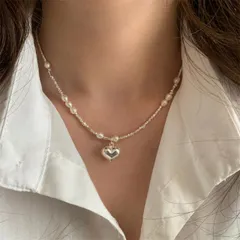 種類2：ネックレス パール付きメタルハートアクセサリー (T)