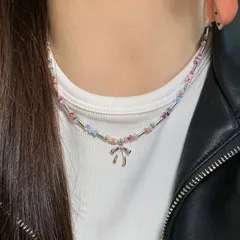 リボンデザイン金属風ネックレス (T)