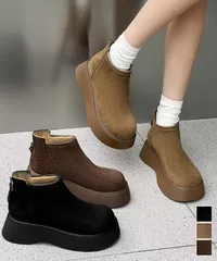 スエードタッチ厚底ショートブーツ 裏起毛