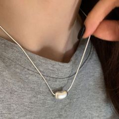 淡水パール ロングネックレス9㎜~10㎜ ラリエット シルクコード 黒 