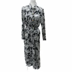 ザラウーマン ZARA WOMAN シャツワンピース マキシ丈 ロング丈 XS 黒 ブラック 花柄 ボタニカル柄 リボン付き 長袖 /SM20 ■GY58