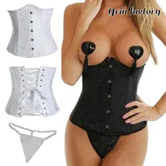 コルセット Ｔバック ショーツ セット アンダーバスト ビスチェ くびれ 編み上げ ブラック ホワイト 黒 白 ウエスト 引き締め おしゃれ かわいい 可愛い 補正下着 編上げ 着痩せ ダイエット 体型カバー 矯正下着 コスプレ (Q)