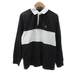 ポロ バイ ラルフローレン Polo by Ralph Lauren ラガーシャツ 長袖 ボーダー柄 ワンポイントロゴ刺繡 150 黒 ブラック 白 ホワイト /YS9 男の子 ■GY53