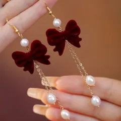 種類2：1点 耳飾り ピアス ロングタイプ リボン パール (T)