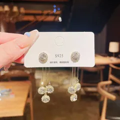 種類2：1点 揺れる925シルバーラインストーンピアス (T)