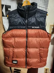 コロンビア L ダウン ベスト ヴィンテージ ダウン ベスト ブラウン/ネイビー THE NORTH FACE XL