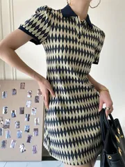 ニットワンピース 格子縞 花柄 柔らかい ミニスカート スリム[K](T)