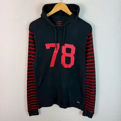 DIESEL ディーゼル パーカー プルオーバー ナンバープリント 袖ボーダー ブラック メンズ 古着 ストリート グランジ Y2K