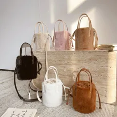 種類1：レッドブラウン ファーショルダーバッグ バケットバッグ (T)