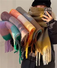 カシミヤ風マフラーチェック柄 大判 厚手 (T)