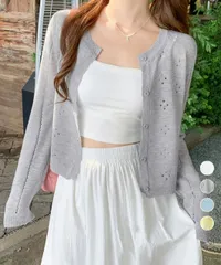 透かし編みニットカーディガンクロップド丈 (T)