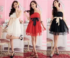 種類1：レッド/F ダブルチュール配色リボンドレス (T)