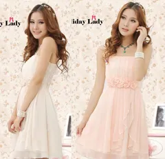 全4色 ウエストバラ付き Aライン シフォン ドレス ワンピース(T)