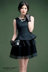 高級感素材　ペプラムドレス　ワンピース (T)