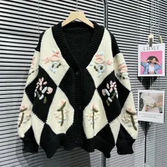 3L～5L 柔らかいニット配色切替 立体感花柄ニットトップス セーター(T)