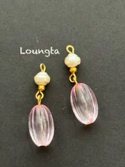 3728チェコビーズピアス チェコビーズパールとピンクの小ぶりピアス 樹脂ピアス