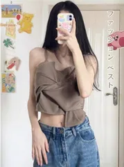 韓国ファッション ベスト トップス イレギュラー ペンダント ベアトップ (T)