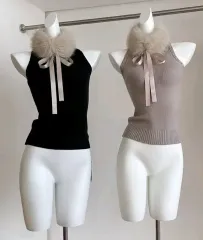 新品/*予約購入* ピンターカル リボン ニット ベスト ファー カラ ノースリーブ