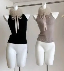 新品/*迅速発送* LIZ LISA 襟付きリボン ニット ベスト ファー カラー ノースリーブ