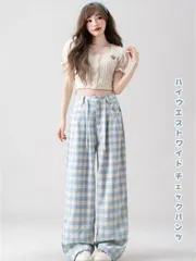 トレンドチェックパンツ ハイウエストワイド (T)