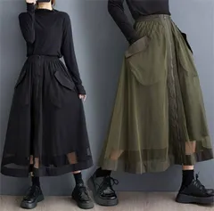 ロングスカート レーヨンスカート ジッパーのデザイン (T)