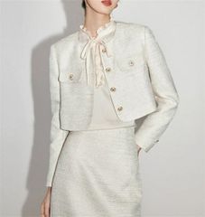 Herlipto/Silky White Tweed Jacket - メルカリ