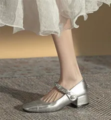 種類7：シルバー/25cm 太いヒール メリージェーン靴 (T)