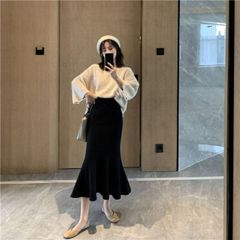 MARBLE マーブル 前短・後長 スカート ブラック フィッシュテールスカート MARBLE マーブル 前短・後長 スカート ブラック フィッシュテール