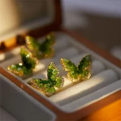 種類2：グリーン/1.7cm/1点 洗練 蝶ピアス アクセサリー (T)