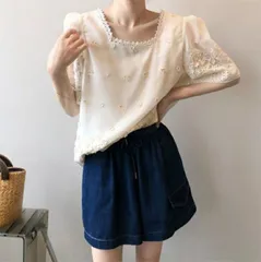 レース刺スクエアネックシャツ (T)