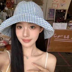 バケットハット　春夏　レディース　韓国ファッション　デザイン　チェック柄 (T)