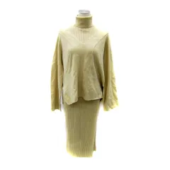 ミラオーウェン Mila Owen ニットワンピース ノースリーブ ロング丈 マキシ丈 タートルネック セーター 長袖 Vネック オーバーサイズ 2点セット 無地 ウール混 1 黄 イエロー /SY26