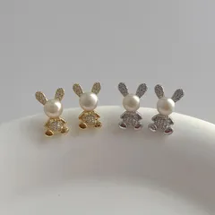 ピアス アクセサリー ビンテージ 韓国ファッション 金属 パール 兔[K](T)